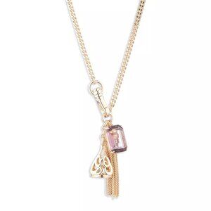 Lauren Ralph Lauren Rectangle Stone & Chain Tassel Pendant Necklace; Gold Tone